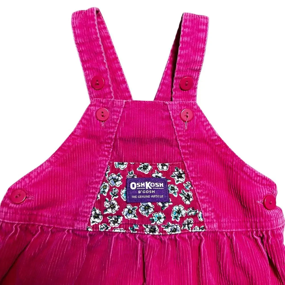 Vintage Osh Kosh B'Gosh Pink Floral overall corduroy dress girl size 24 months